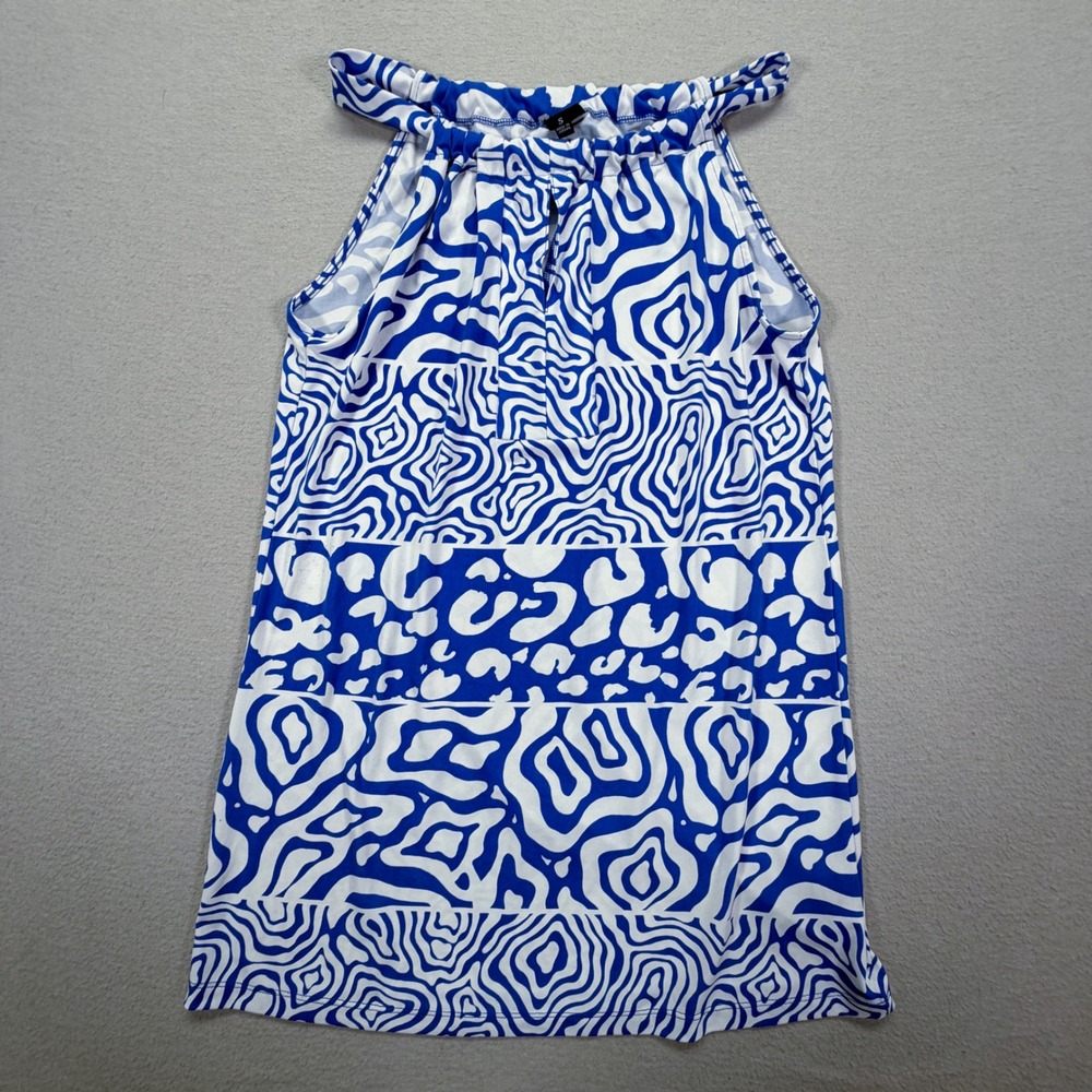 Rafaella Womens Halter Top Regular Blue White Geometric Abstract Print S